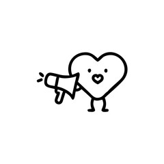 Fototapeta premium Cartoon heart character holding megaphone speaking feelings