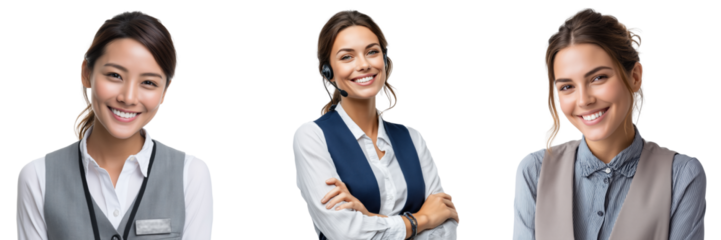 Customer service representatives smiling office environment portrait on transparent background
