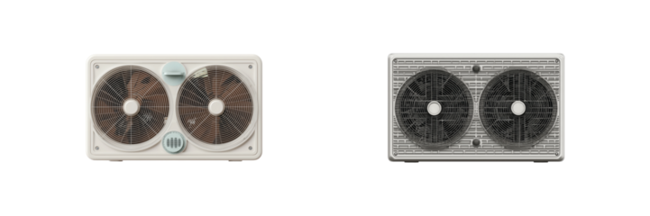 Residential outdoor air conditioning units installation and equipment on transparent background