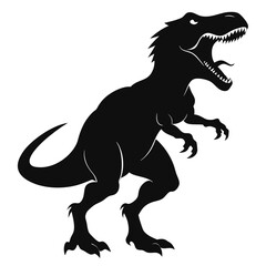 Fototapeta premium Silhouette Illustration of a Roaring Tyrannosaurus Rex with Sharp Teeth and Claws on White