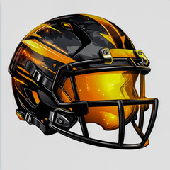 Futuristic Football Helmet Logo with Metallic Textures Bold Outlines High Contrast Dynamic Angles Sporty and Aggressive Design on Clean White Background.
