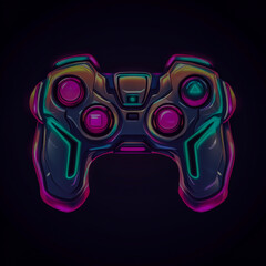 Futuristic Joystick Gaming Logo with Sleek Chrome Finish Neon Accents Glowing LED Details Modern Esport Style Symmetrical Design Dark Background Digital Tech Aesthetic Vector Style.