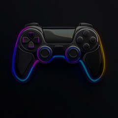 Futuristic Joystick Gaming Logo with Sleek Chrome Finish Neon Accents Glowing LED Details Modern Esport Style Symmetrical Design Dark Background Digital Tech Aesthetic Vector Style.