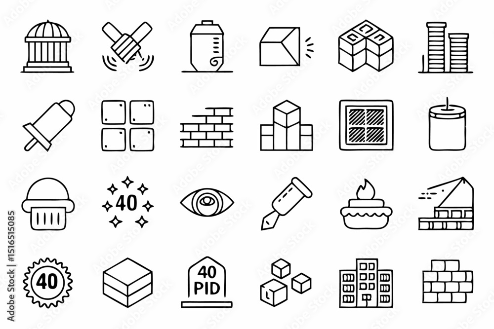 Poster high quality line art icons depicting various building materials specifically focusing on concrete c