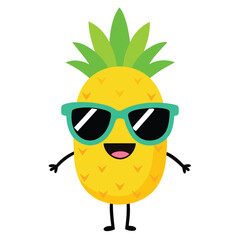 Smiling Cartoon Pineapple Wearing Sunglasses With Arms and Legs on White Background