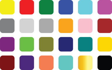 Collection of twenty one colorful rounded square shapes displaying various vibrant tones