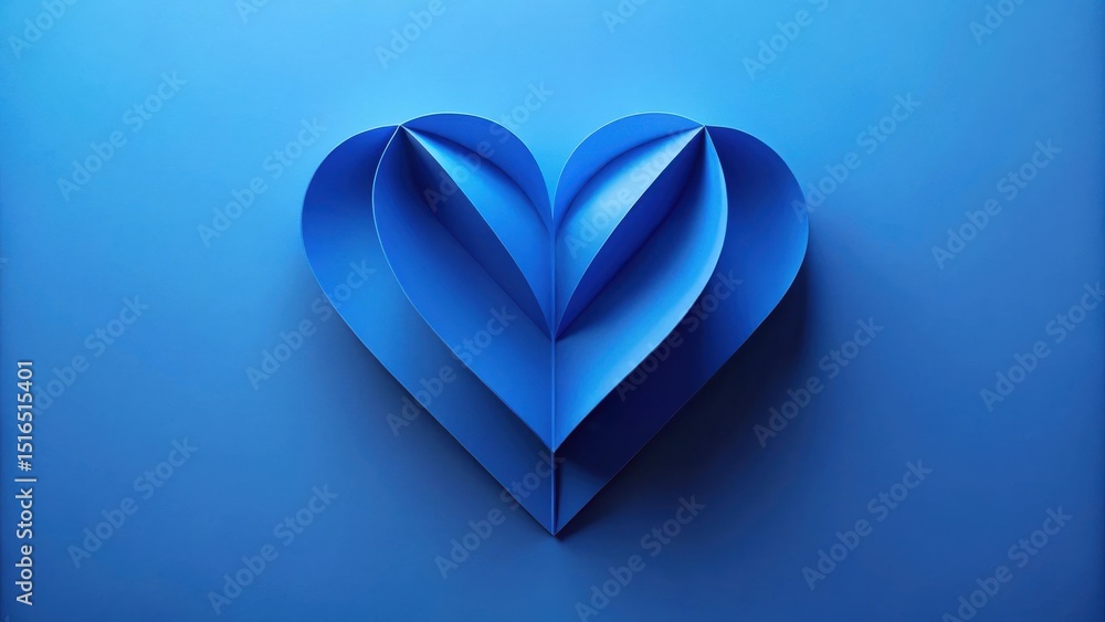 Poster abstract blue heart shape design layers of curved paper forming a romantic symbol