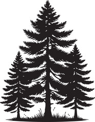 Obraz premium Majestic Evergreen Trio: A Black and White Silhouette of Three Coniferous Trees