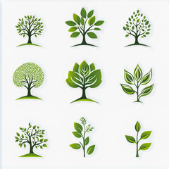 Logos of green Tree leaf ecology isolated on white background.