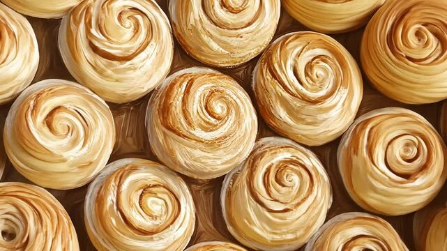 Many cinnamon rolls in a close-up view
