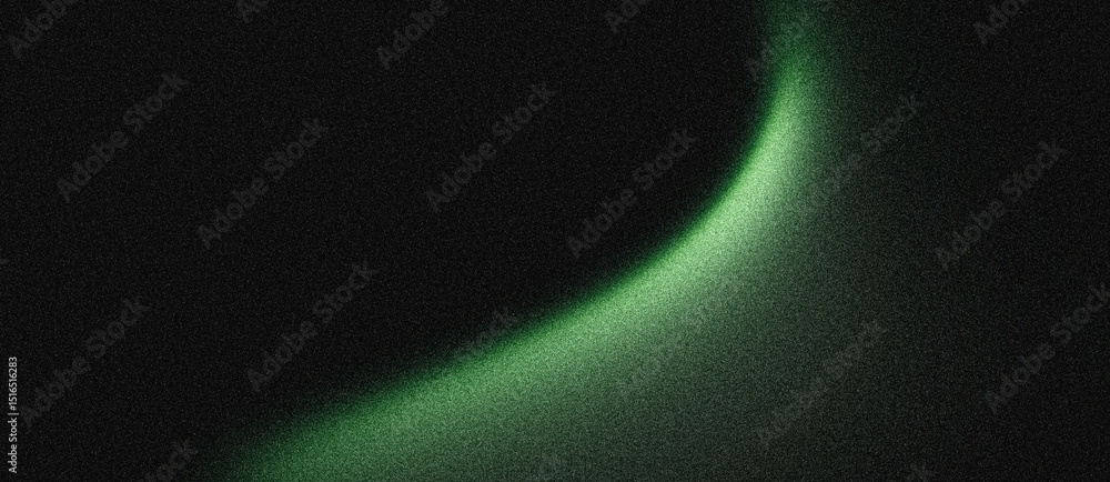 Wall mural green shape on grainy textured grunge black backdrop, abstract glowing dynamic noise texture backgro