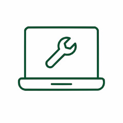 Minimal laptop with wrench icon — remote IT maintenance.