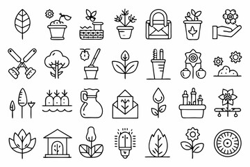 High quality line icons depicting gardening tools plants and watering elements for a vibrant garden design