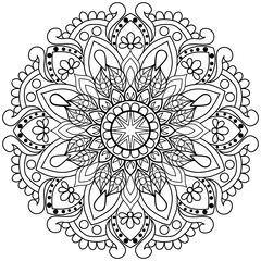 mandala design for coloring book, line art, yoga logo design, black and white, abstract flower, relaxing pattern