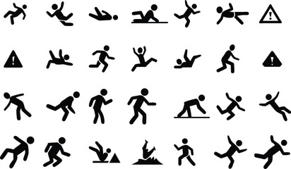 Collection of fall hazard warning icons and symbols