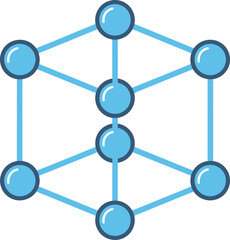 Blue Cube Molecule Icon - Stylized representation of a cubic molecular or network structure with interconnected nodes, symbolizing science, chemistry, or technology.