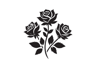 Three Roses Silhouette Vector, Roses Flower Design