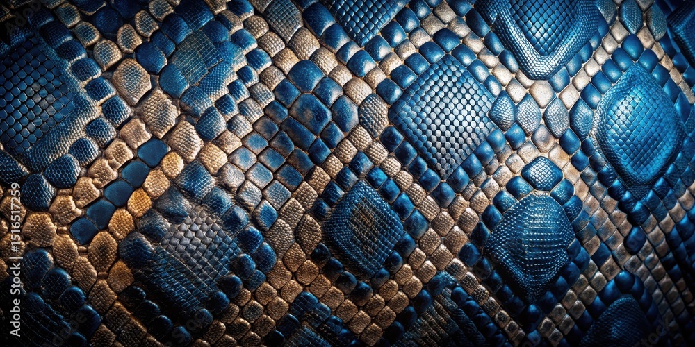 Poster intricate pattern of deep blue and golden hues in reptile skin texture
