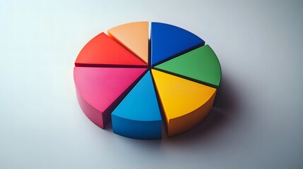 Fototapeta premium Colorful pie chart with bright sectors representing data visualization and statistical analysis in a minimal design
