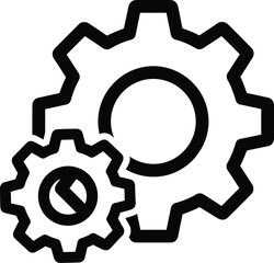 Black outline settings icon composed of two interlocking gears, one significantly larger than the other, representing configuration or options.