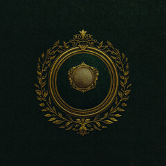 Wimbledon Tennis Logo Concept Engraved Metallic Gold on Dark Green Classic Circular Badge Vintage Regal Historic Ivy and Court Grass Elements.