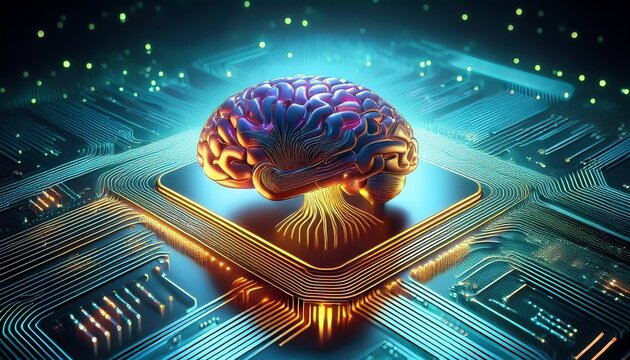 digital brain concept on a microchip symbolizing artificial intelligence and technology integration