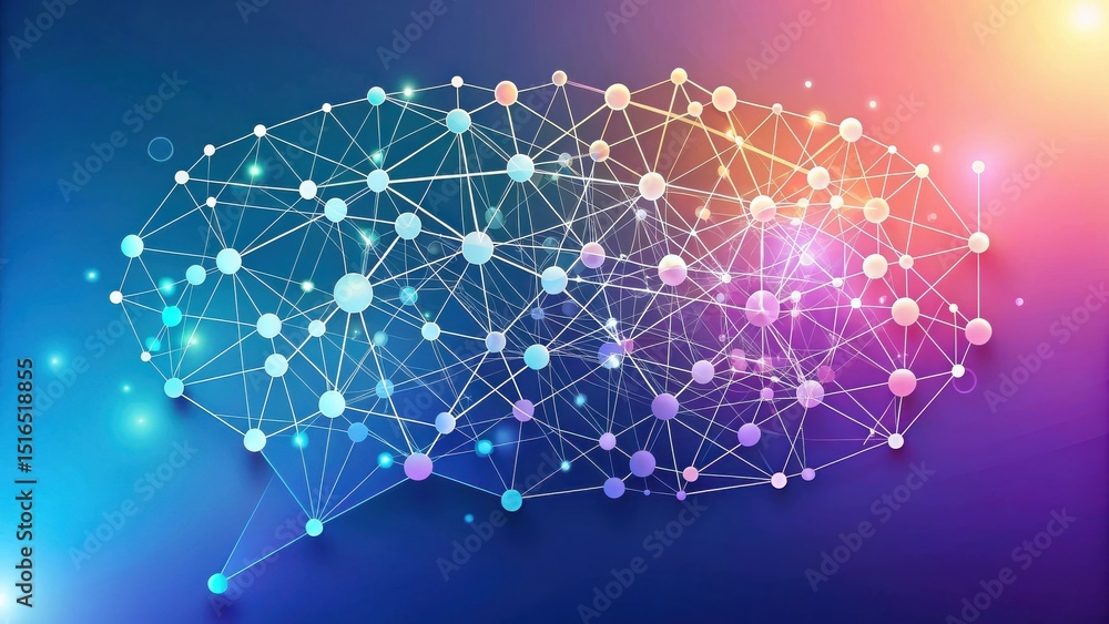 Poster abstract network connections forming a thought bubble shape representing global communication and in