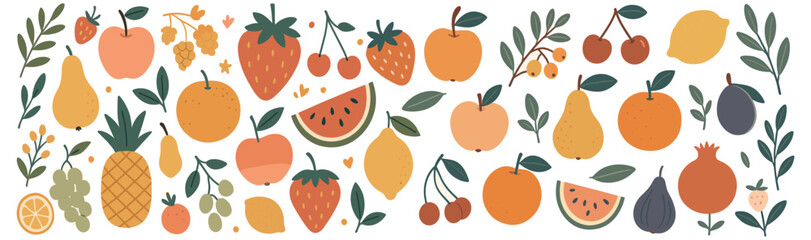 Juicy world of fruits and berries in decorative style