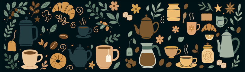 Aromatic breakfast scenes with coffee and sweets