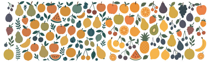 Juicy world of fruits and berries in decorative style