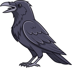 Cartoon illustration of a black crow or raven with its beak open