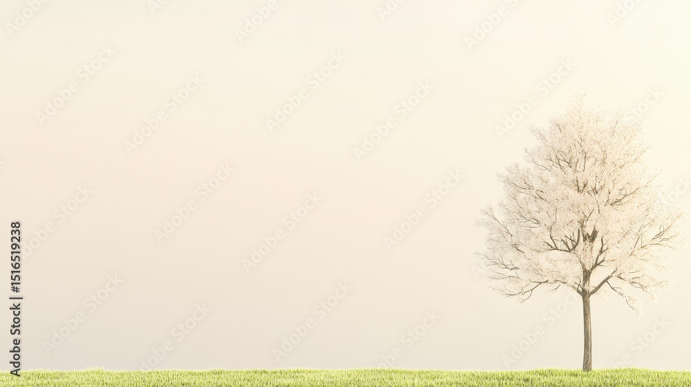 Poster a single leafless tree stands alone in a serene snow covered landscape creating a minimalist and cal
