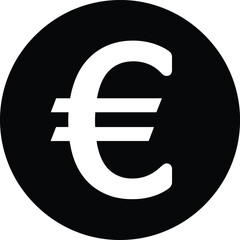 White Euro currency symbol inside a solid black circle