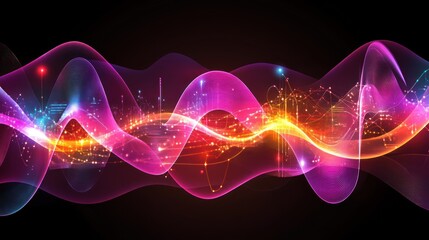 Abstract glowing wave with city lights embedded, flowing smoothly.