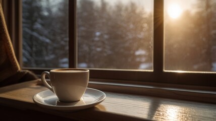 Cup of coffee against the morning window