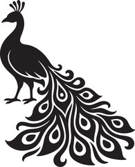 Peacock bird silhouette elegant feathered animal vector art illustration.