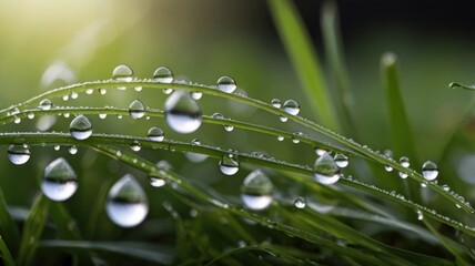Dew drops on grass macro