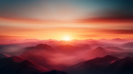 A stunning landscape showcasing majestic mountains bathed in the warm hues of sunrise, evoking a sense of wonder and tranquility in the vast natural beauty of the earth.