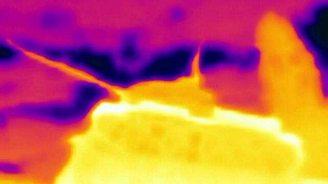 Night fighting Russian military tank. Terrible military equipment for war. Image from thermal imager device.