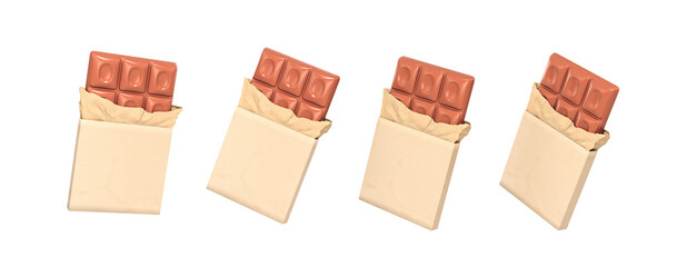 chocolate Bar in kraft Wrappers 3d render isolated illustration icon.