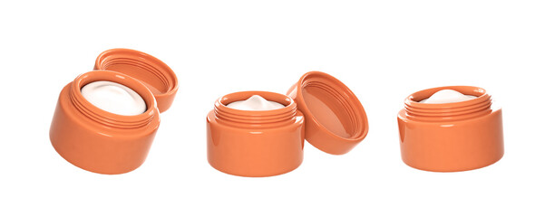 Skincare Cream in Minimalist Orange jar 3d render isolated illustration icon.