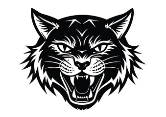 Bobcat Angry Head Top View Silhouette Vector Illustration for Wildlife and Animal Design Projects