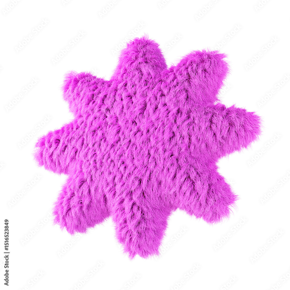 Sticker violet flower shape with fur. 3d design element isolated on white background.