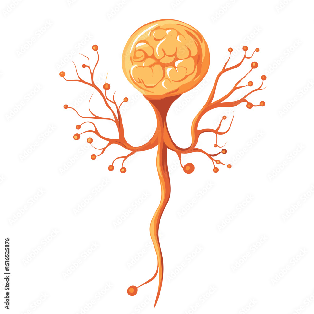 Poster abstract pixel art of orange tree like structure with rounded top and branching root system on white
