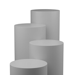 3d Render of 4 cylinder podiums in gold color. transparent background.
