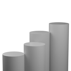 3d Render of 4 cylinder podiums in gold color. transparent background.