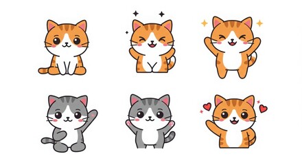 Obraz premium A cute cartoon cat emoji, expressing happiness, chibi style, simple flat design, white background, vector illustration, high resolution, no text