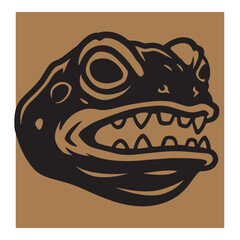 Obraz premium Bold black and tan vector illustration of a grinning alligator head or creature monster