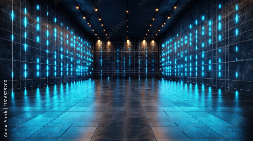 Poster futuristic technology data center with illuminated digital screens and high-tech digital environment