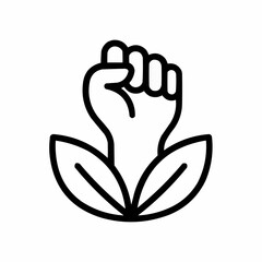 Minimal raised fist blending into leaves — activism and sustainability.